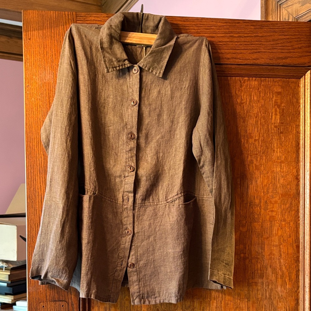 FLAX Linen Brown Women's Shirt Jacket